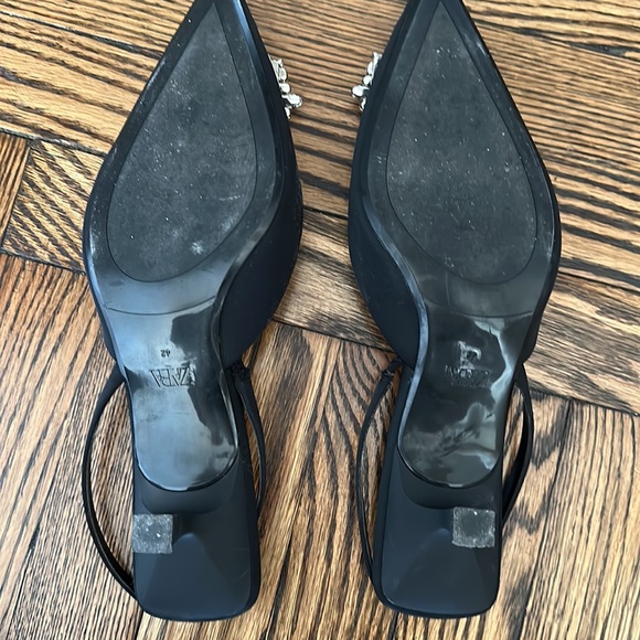 Zara Rhinestone Buckle Slingback Shoes 42 Black - Picture 3 of 3